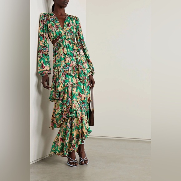 A.L.C. Bell Long Sleeve Layered Cutout Maxi Dress Emerald Multi SZ 2 NEW $1095! - Picture 1 of 12
